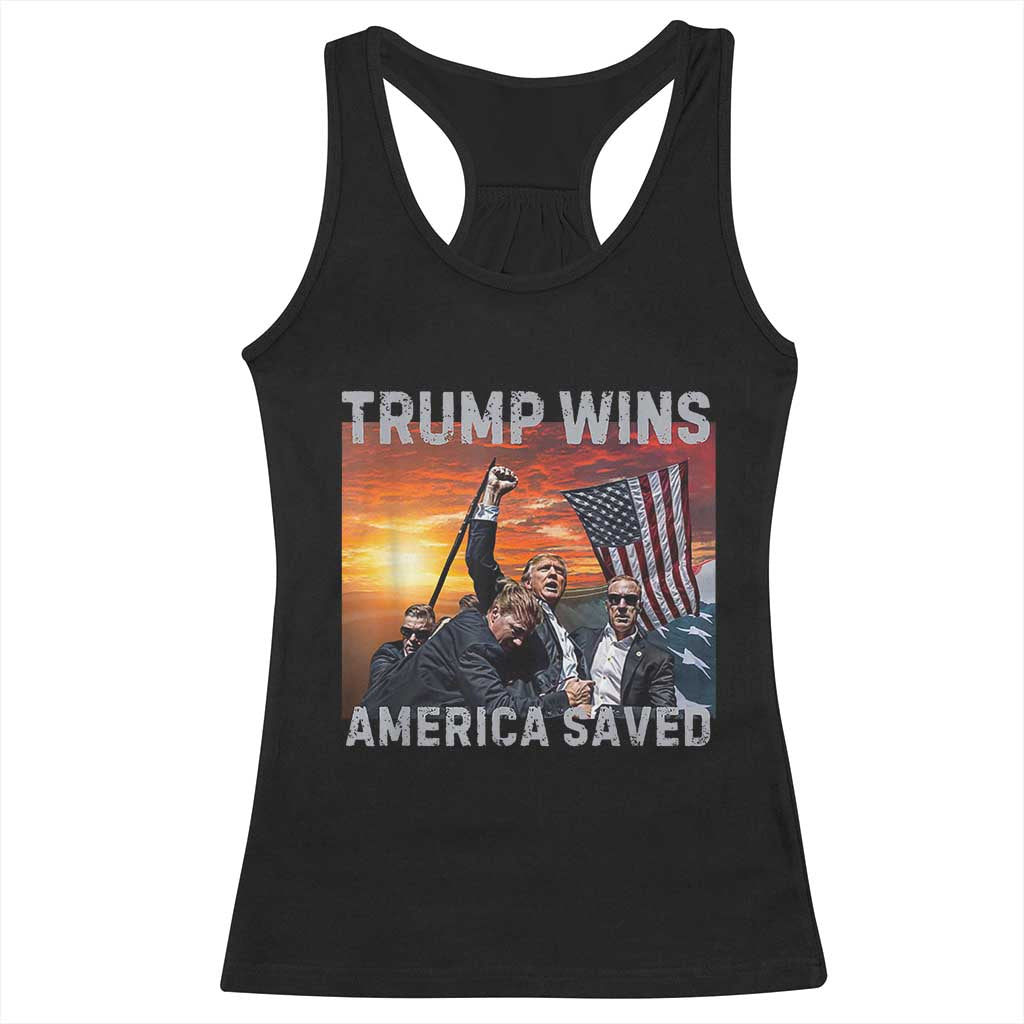 Trump 2024 Racerback Tank Top Trump Won America Saved American Flag TS02 Black Print Your Wear