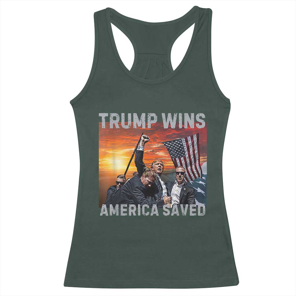 Trump 2024 Racerback Tank Top Trump Won America Saved American Flag TS02 Dark Forest Green Print Your Wear