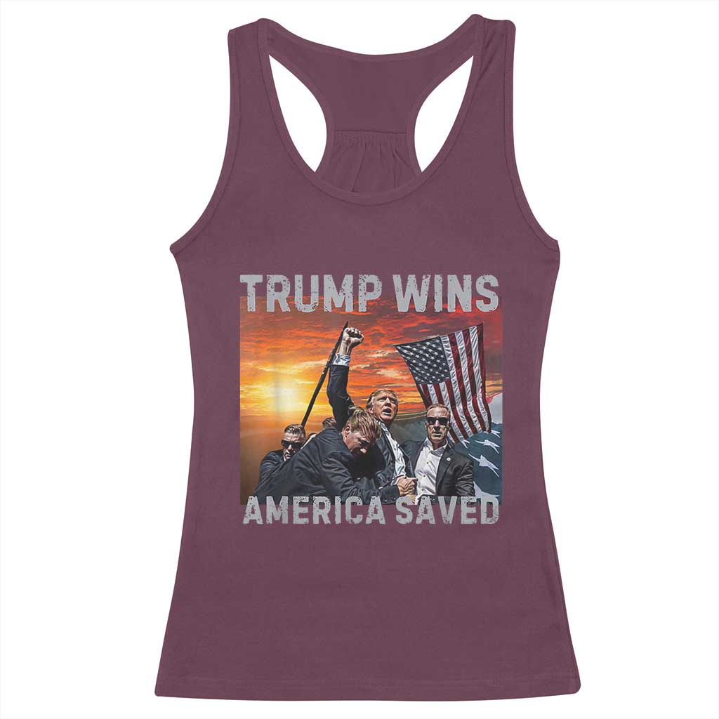 Trump 2024 Racerback Tank Top Trump Won America Saved American Flag TS02 Maroon Print Your Wear