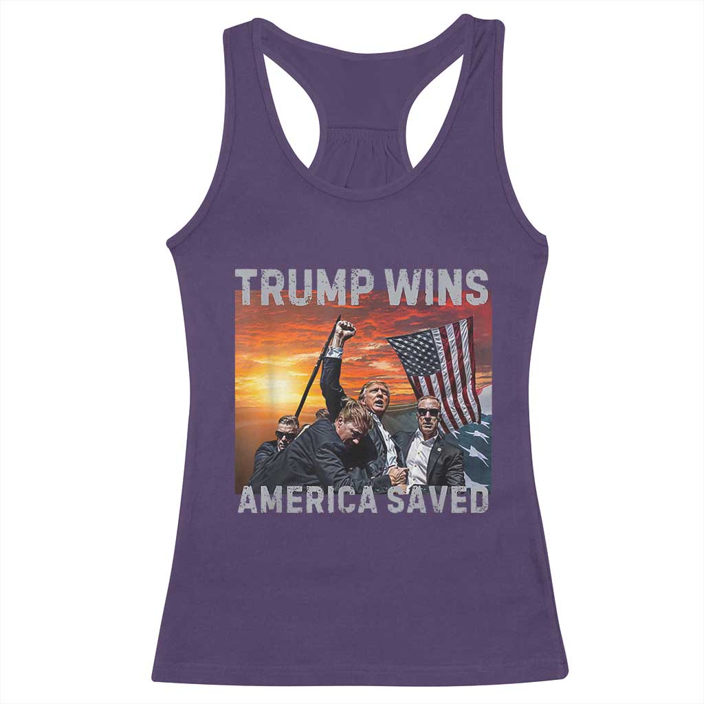 Trump 2024 Racerback Tank Top Trump Won America Saved American Flag TS02 Purple Print Your Wear