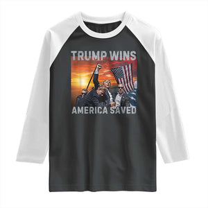 Trump 2024 Raglan Shirt Trump Won America Saved American Flag TS02 Black White Print Your Wear