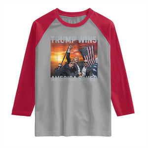 Trump 2024 Raglan Shirt Trump Won America Saved American Flag TS02 Sport Gray Red Print Your Wear