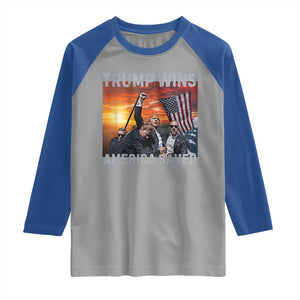 Trump 2024 Raglan Shirt Trump Won America Saved American Flag TS02 Sport Gray Royal Print Your Wear