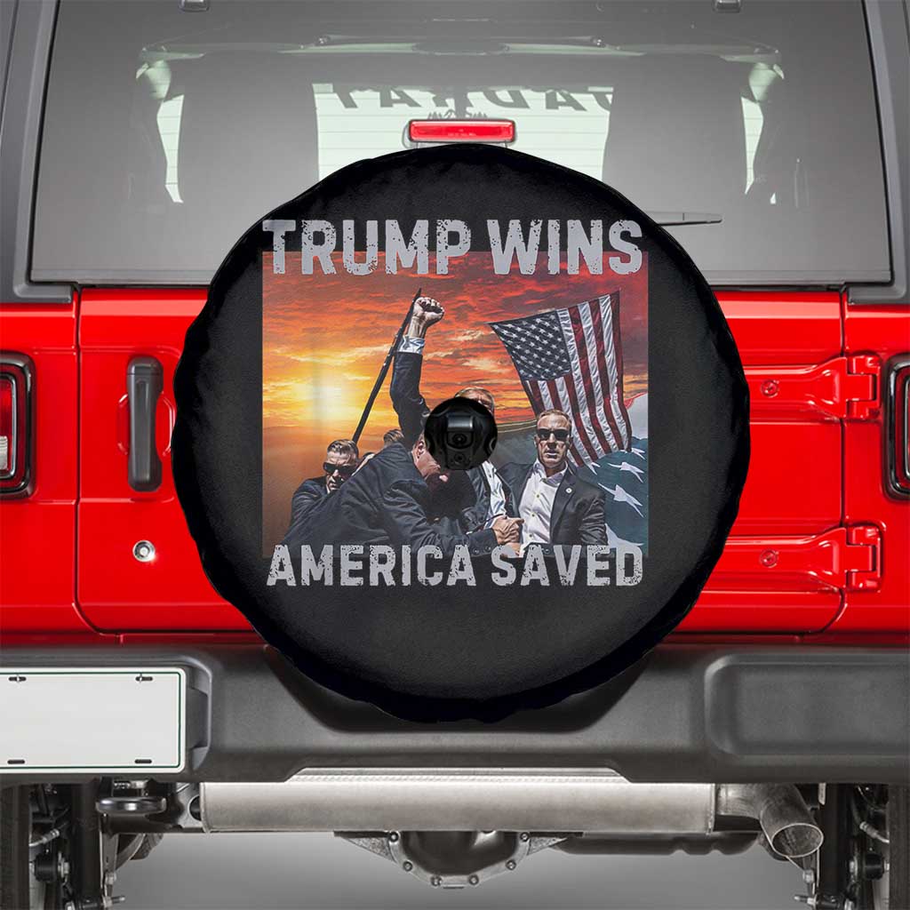 Trump 2024 Spare Tire Cover Trump Won America Saved American Flag TS02 Black Print Your Wear