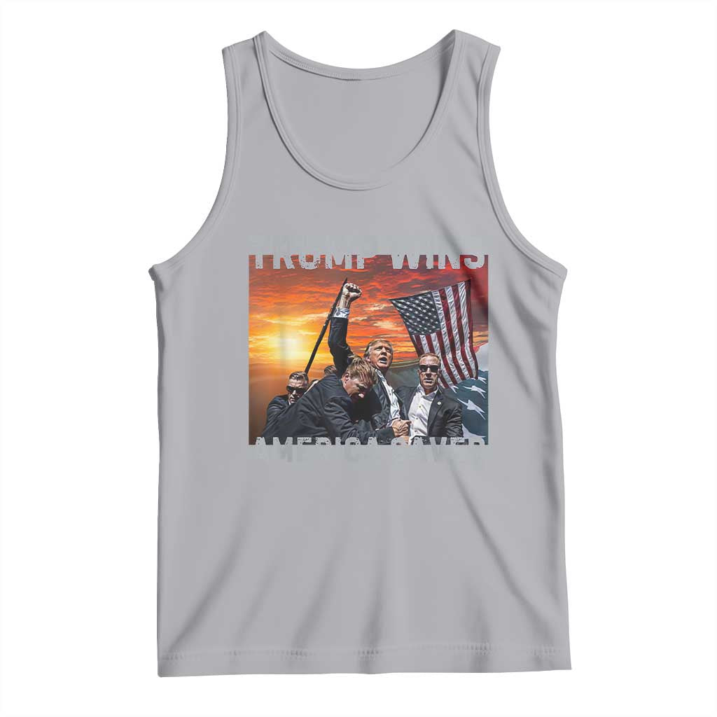 Trump 2024 Tank Top Trump Won America Saved American Flag TS02 Athletic Heather Print Your Wear