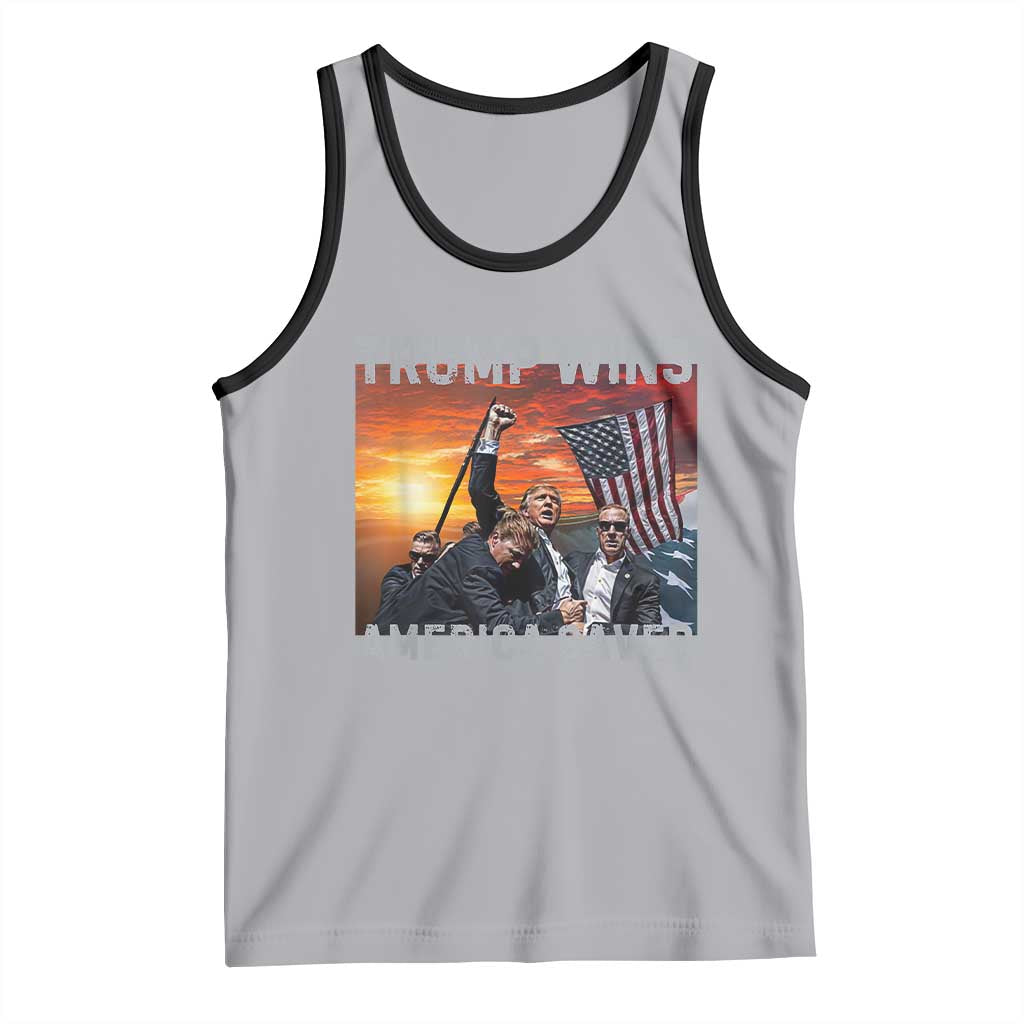 Trump 2024 Tank Top Trump Won America Saved American Flag TS02 Athletic Heather Black Print Your Wear