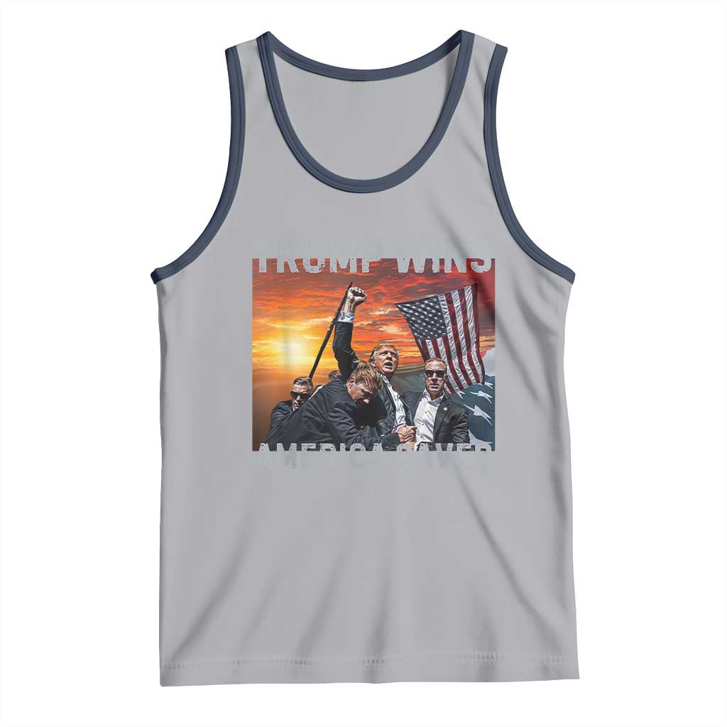Trump 2024 Tank Top Trump Won America Saved American Flag TS02 Athletic Heather Navy Print Your Wear