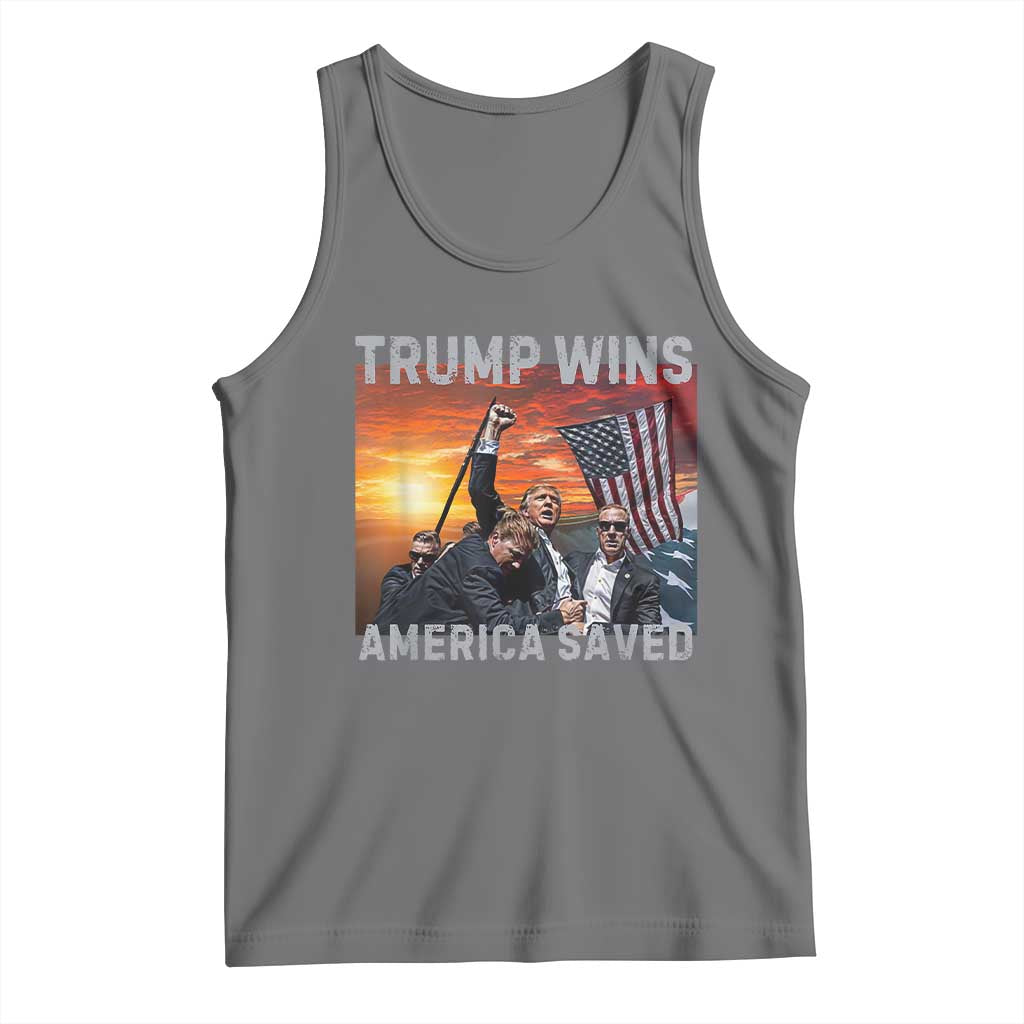Trump 2024 Tank Top Trump Won America Saved American Flag TS02 Black Heather Print Your Wear