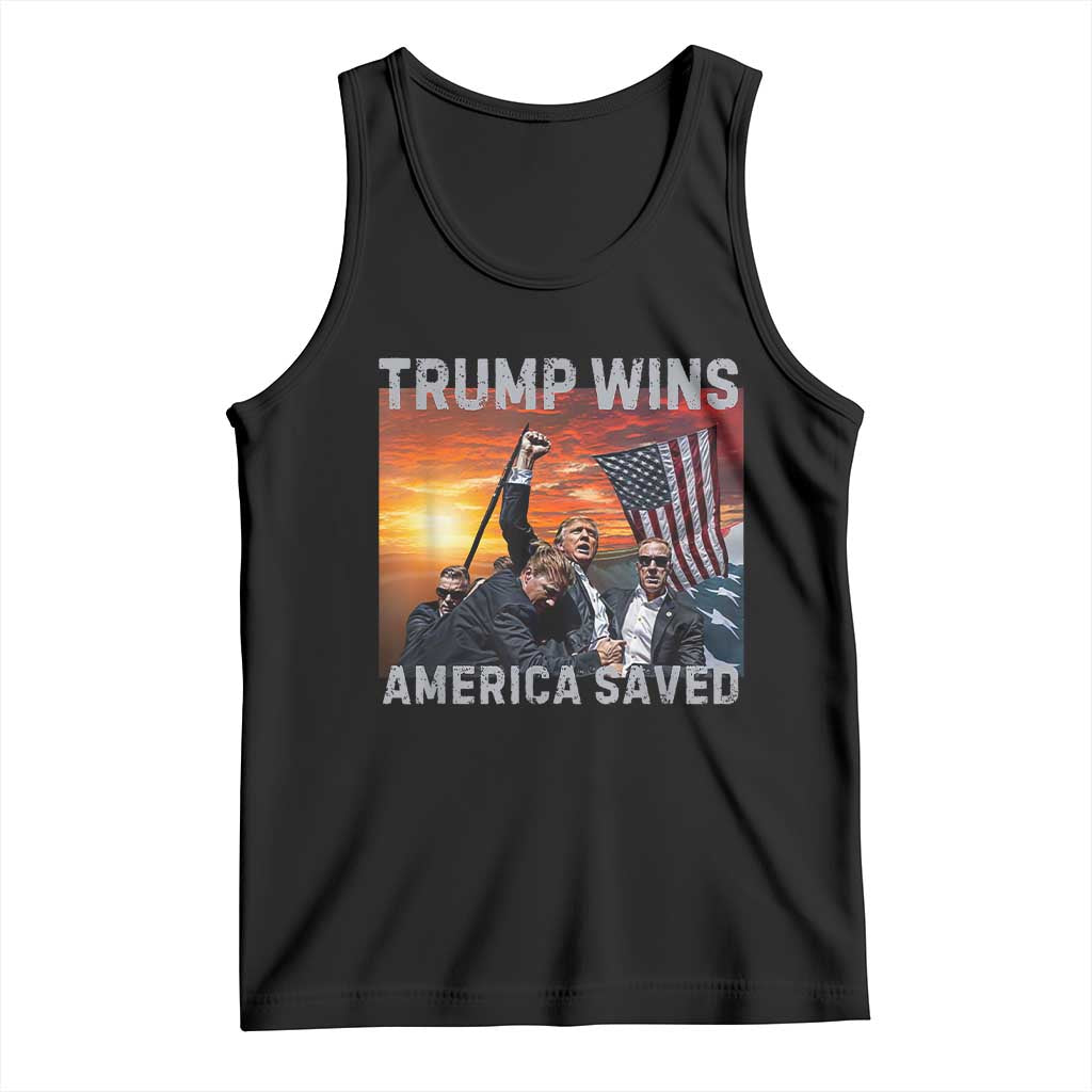 Trump 2024 Tank Top Trump Won America Saved American Flag TS02 Black Print Your Wear