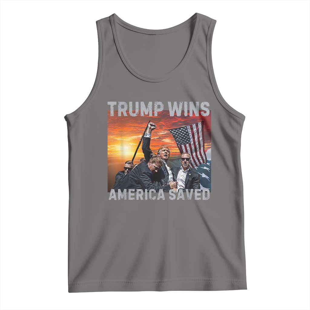 Trump 2024 Tank Top Trump Won America Saved American Flag TS02 Deep Heather Print Your Wear