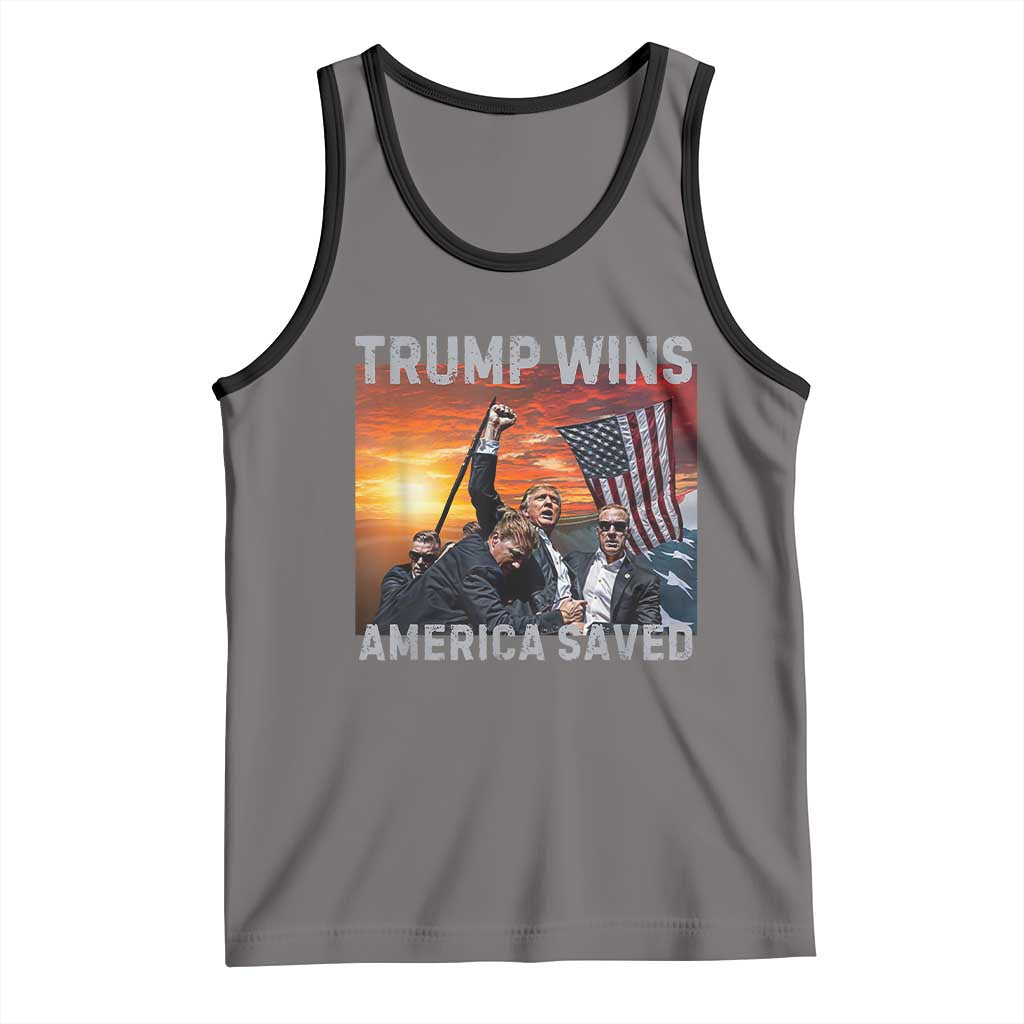 Trump 2024 Tank Top Trump Won America Saved American Flag TS02 Deep Heather Black Print Your Wear