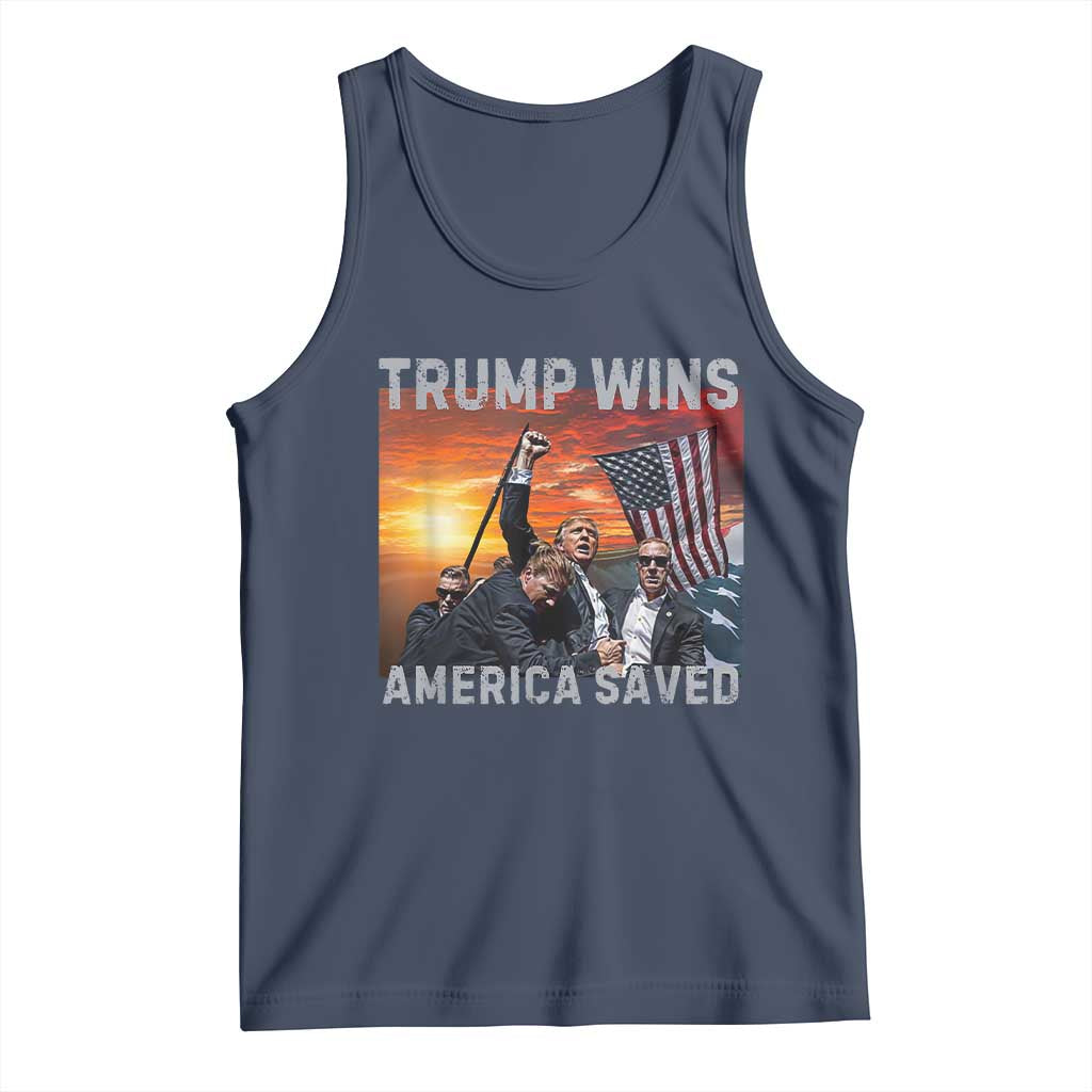 Trump 2024 Tank Top Trump Won America Saved American Flag TS02 Navy Print Your Wear