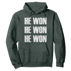 Trump 2024 Hoodie Triple He Won 47th President TS02 Dark Forest Green Print Your Wear