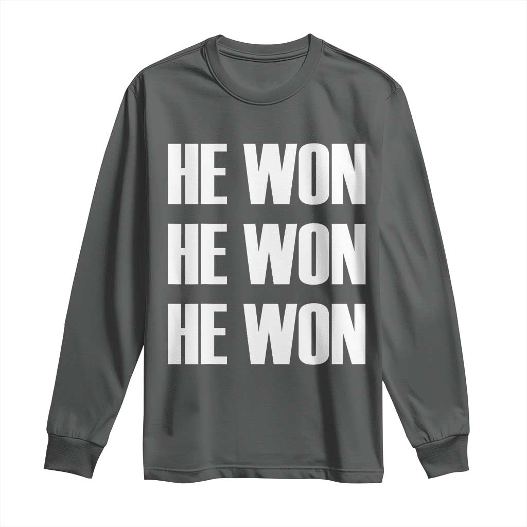 Trump 2024 Long Sleeve Shirt Triple He Won 47th President TS02 Dark Heather Print Your Wear