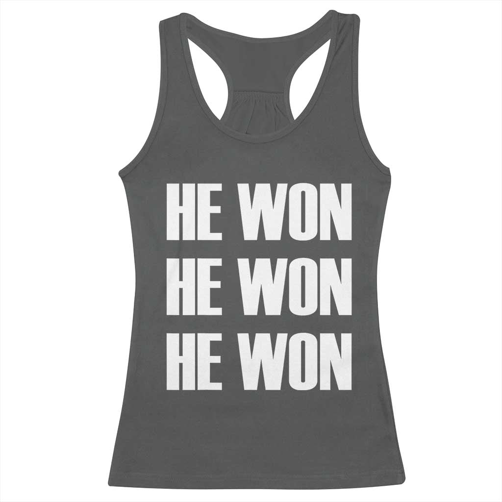 Trump 2024 Racerback Tank Top Triple He Won 47th President TS02 Dark Heather Print Your Wear