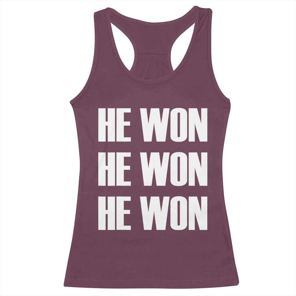 Trump 2024 Racerback Tank Top Triple He Won 47th President TS02 Maroon Print Your Wear