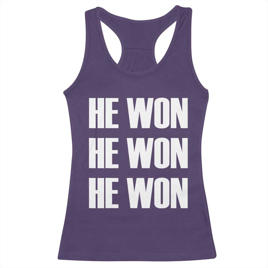 Trump 2024 Racerback Tank Top Triple He Won 47th President TS02 Purple Print Your Wear