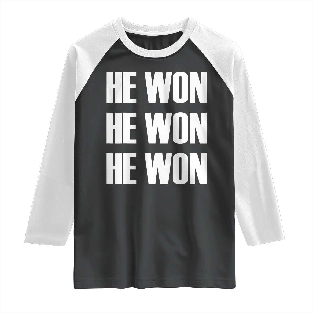 Trump 2024 Raglan Shirt Triple He Won 47th President TS02 Black White Print Your Wear