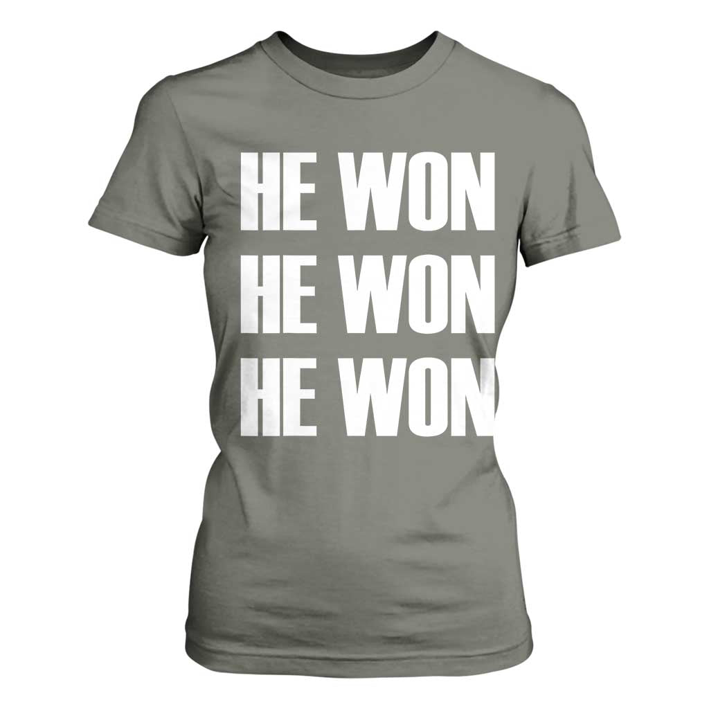 Trump 2024 T Shirt For Women Triple He Won 47th President TS02 Military Green Print Your Wear