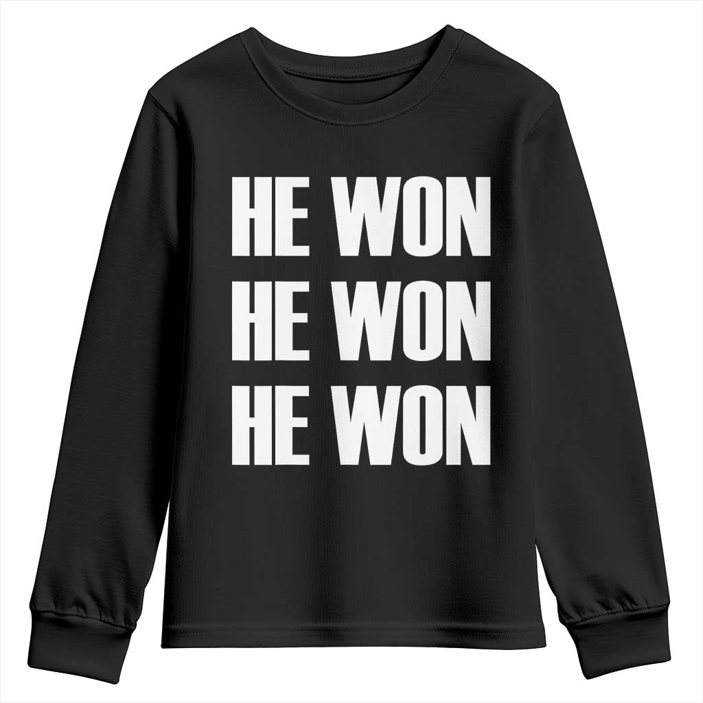 Trump 2024 Youth Sweatshirt Triple He Won 47th President TS02 Black Print Your Wear