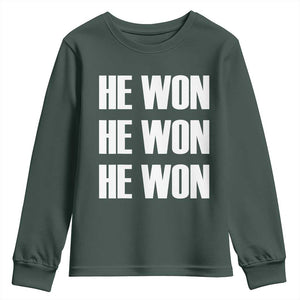Trump 2024 Youth Sweatshirt Triple He Won 47th President TS02 Dark Forest Green Print Your Wear