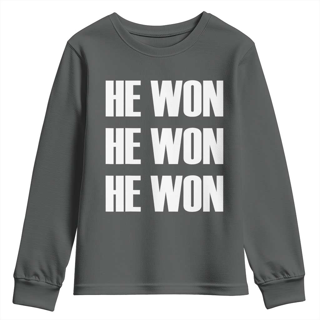 Trump 2024 Youth Sweatshirt Triple He Won 47th President TS02 Dark Heather Print Your Wear