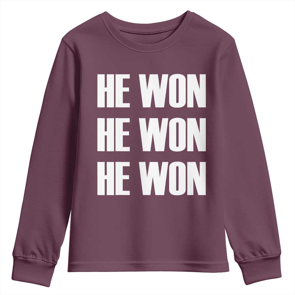 Trump 2024 Youth Sweatshirt Triple He Won 47th President TS02 Maroon Print Your Wear