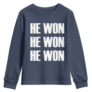Trump 2024 Youth Sweatshirt Triple He Won 47th President TS02 Navy Print Your Wear