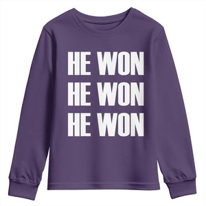 Trump 2024 Youth Sweatshirt Triple He Won 47th President TS02 Purple Print Your Wear