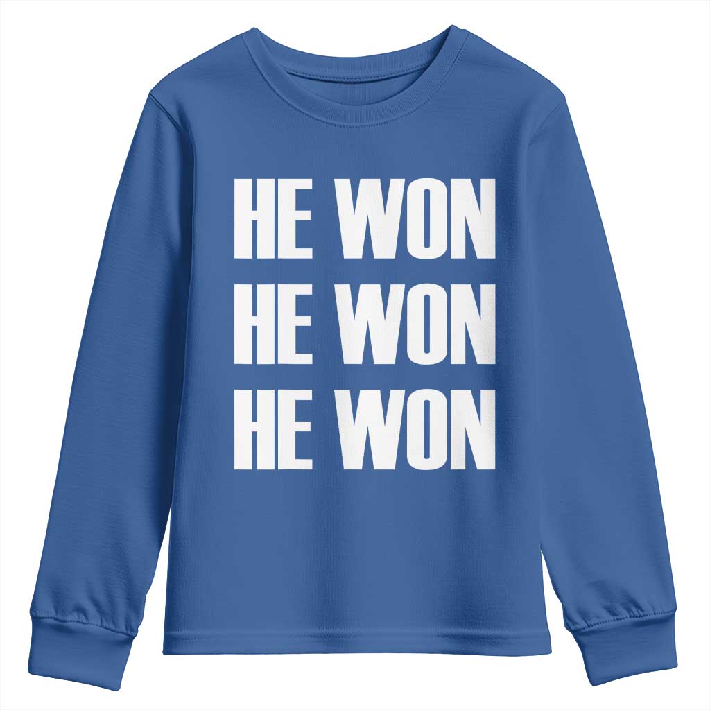 Trump 2024 Youth Sweatshirt Triple He Won 47th President TS02 Royal Blue Print Your Wear