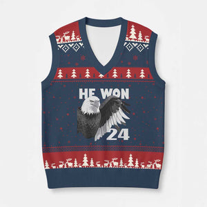 Trump 2024 V-Neck Knit Sweater Vest He Won 47th President American Eagle TS02 Navy Red Print Your Wear