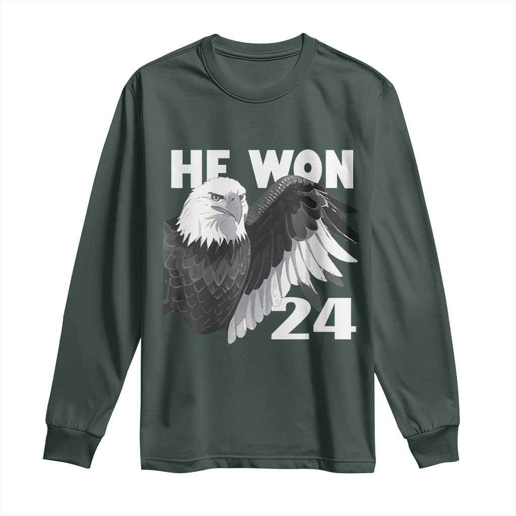 Trump 2024 Long Sleeve Shirt He Won 47th President American Eagle TS02 Dark Forest Green Print Your Wear