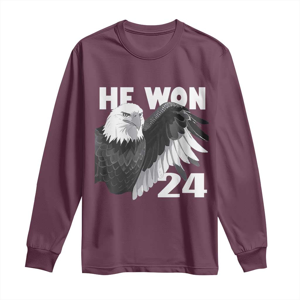 Trump 2024 Long Sleeve Shirt He Won 47th President American Eagle TS02 Maroon Print Your Wear