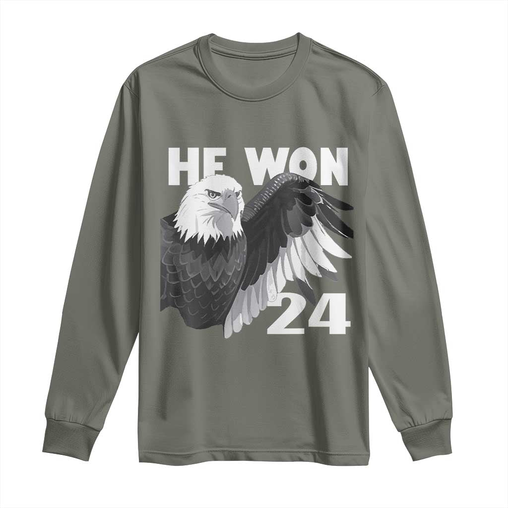 Trump 2024 Long Sleeve Shirt He Won 47th President American Eagle TS02 Military Green Print Your Wear