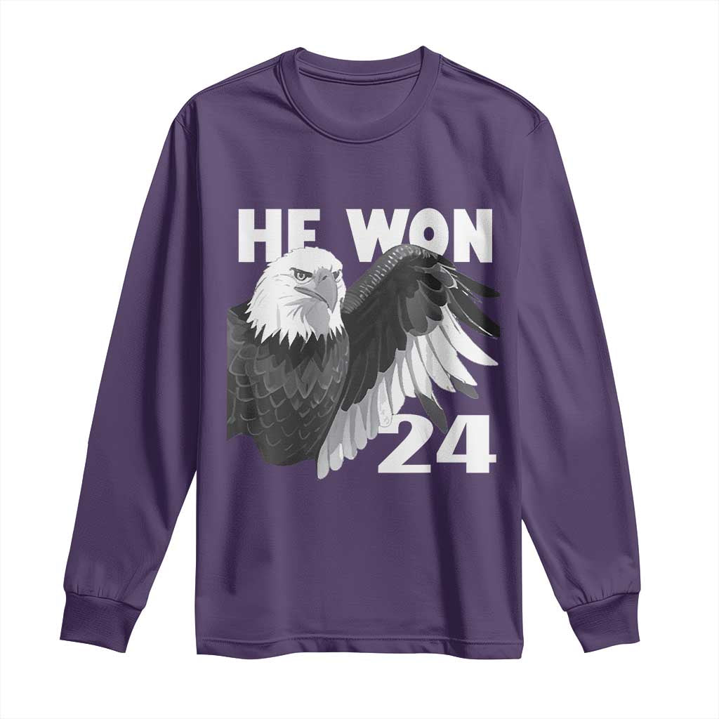 Trump 2024 Long Sleeve Shirt He Won 47th President American Eagle TS02 Purple Print Your Wear