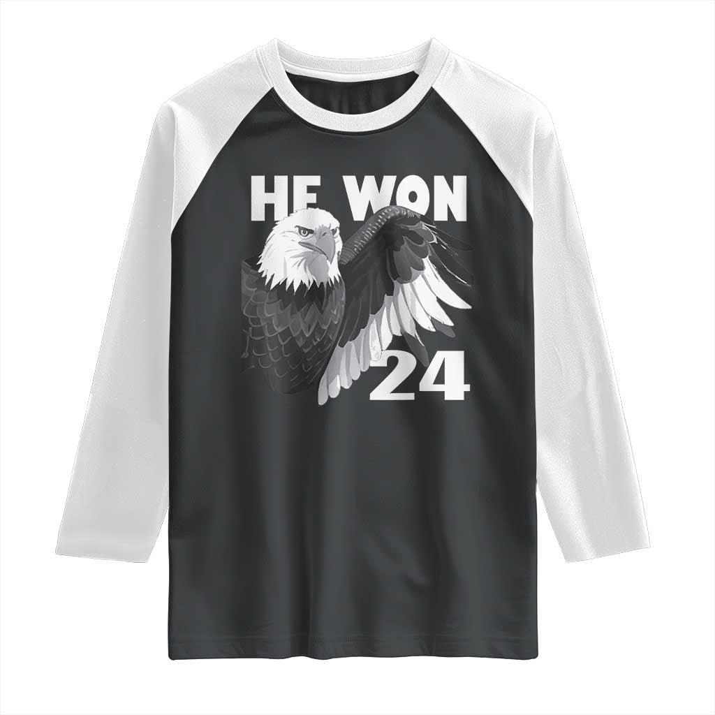 Trump 2024 Raglan Shirt He Won 47th President American Eagle TS02 Black White Print Your Wear