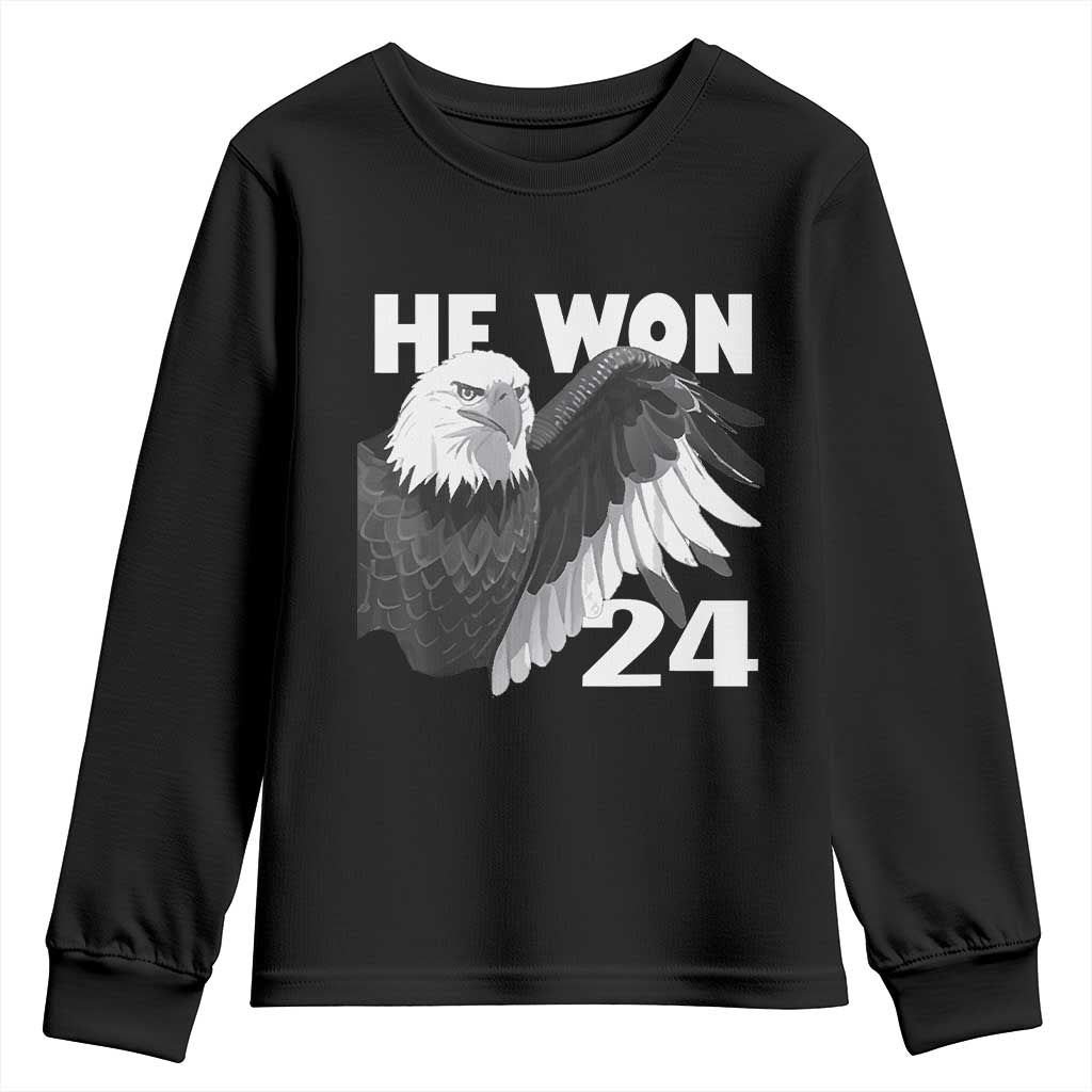 Trump 2024 Youth Sweatshirt He Won 47th President American Eagle TS02 Black Print Your Wear