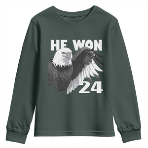 Trump 2024 Youth Sweatshirt He Won 47th President American Eagle TS02 Dark Forest Green Print Your Wear