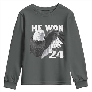 Trump 2024 Youth Sweatshirt He Won 47th President American Eagle TS02 Dark Heather Print Your Wear