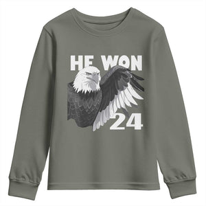 Trump 2024 Youth Sweatshirt He Won 47th President American Eagle TS02 Military Green Print Your Wear