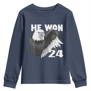 Trump 2024 Youth Sweatshirt He Won 47th President American Eagle TS02 Navy Print Your Wear