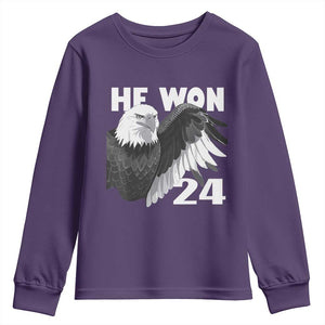 Trump 2024 Youth Sweatshirt He Won 47th President American Eagle TS02 Purple Print Your Wear