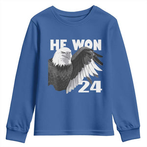 Trump 2024 Youth Sweatshirt He Won 47th President American Eagle TS02 Royal Blue Print Your Wear