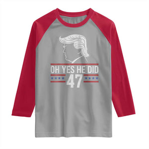 Trump 2024 Raglan Shirt Oh Yes He Did He Won 47th President TS02 Sport Gray Red Print Your Wear