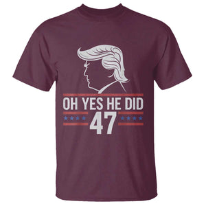 Trump 2024 T Shirt Oh Yes He Did He Won 47th President TS02 Maroon Print Your Wear