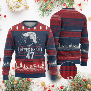 Trump 2024 Ugly Christmas Sweater Oh Yes He Did He Won 47th President TS02 Burgundy Print Your Wear