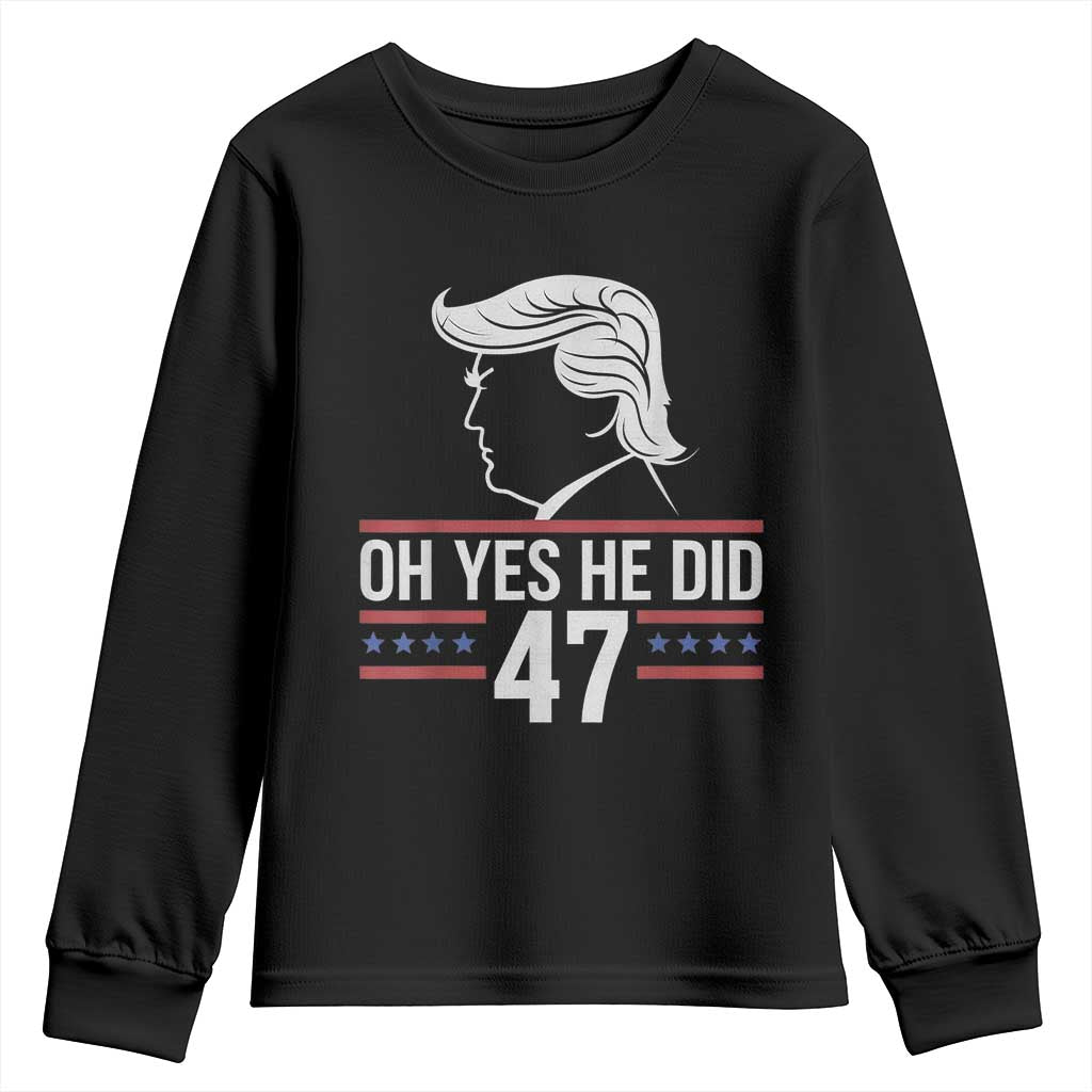 Trump 2024 Youth Sweatshirt Oh Yes He Did He Won 47th President TS02 Black Print Your Wear