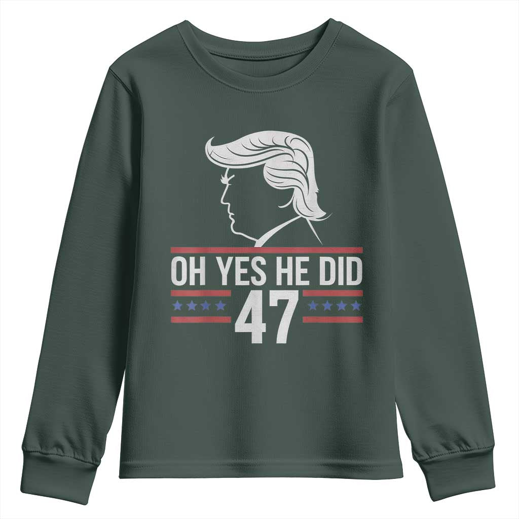 Trump 2024 Youth Sweatshirt Oh Yes He Did He Won 47th President TS02 Dark Forest Green Print Your Wear