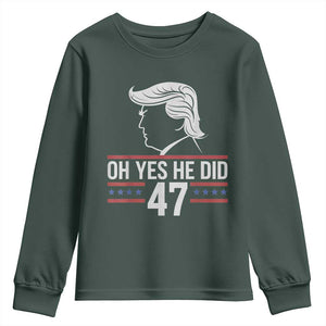 Trump 2024 Youth Sweatshirt Oh Yes He Did He Won 47th President TS02 Dark Forest Green Print Your Wear