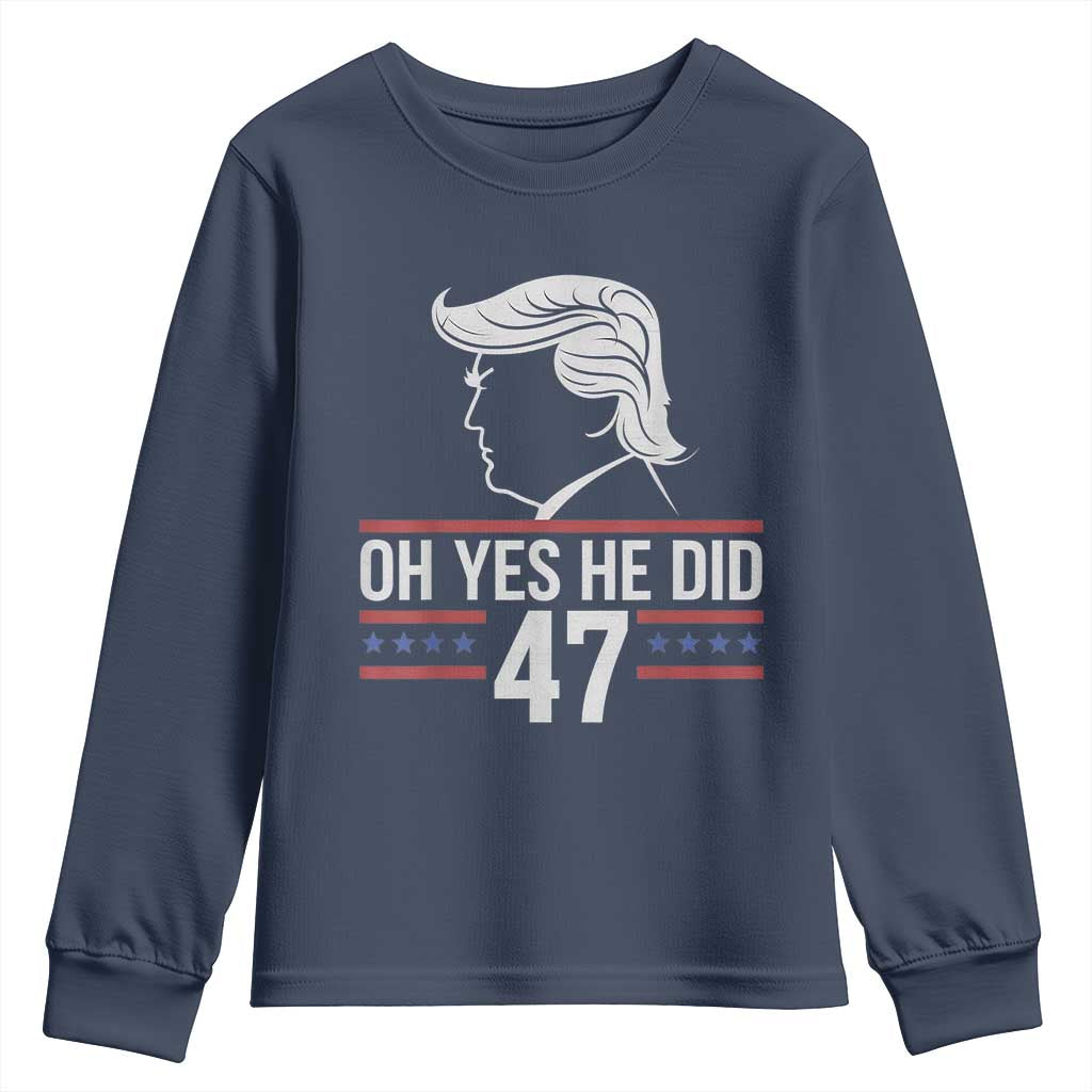 Trump 2024 Youth Sweatshirt Oh Yes He Did He Won 47th President TS02 Navy Print Your Wear